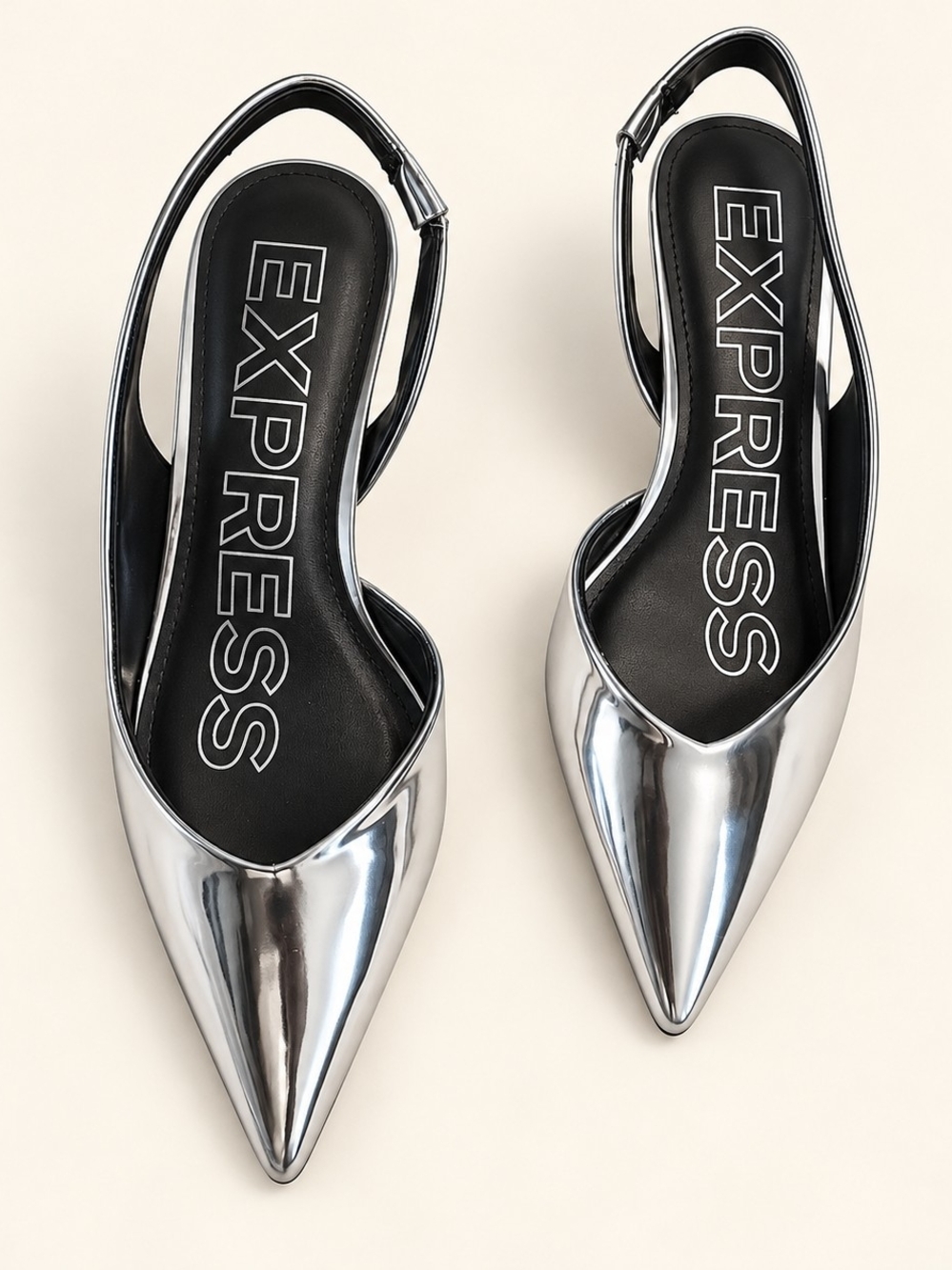Express Metallic Silver Pointed Slingback Heels Size 8